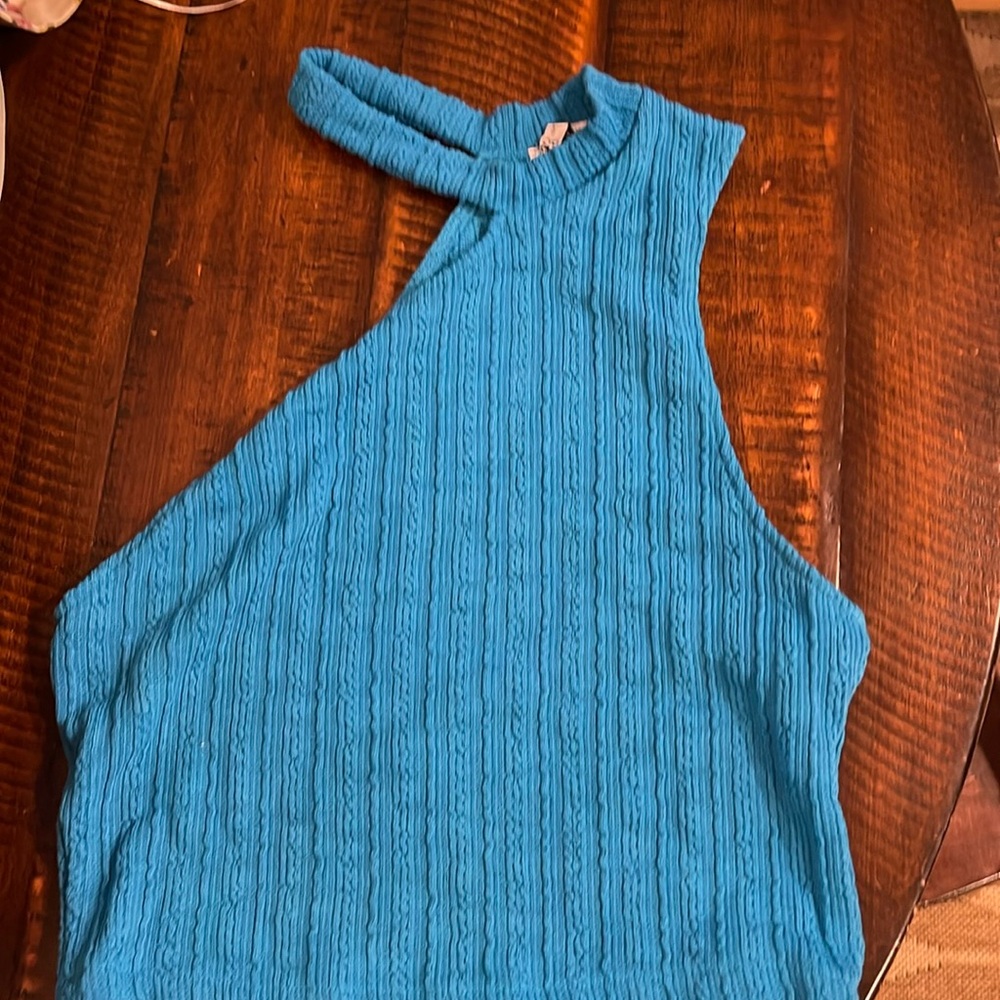 Zara asymmetrical women’s size medium turquoise blue crop top